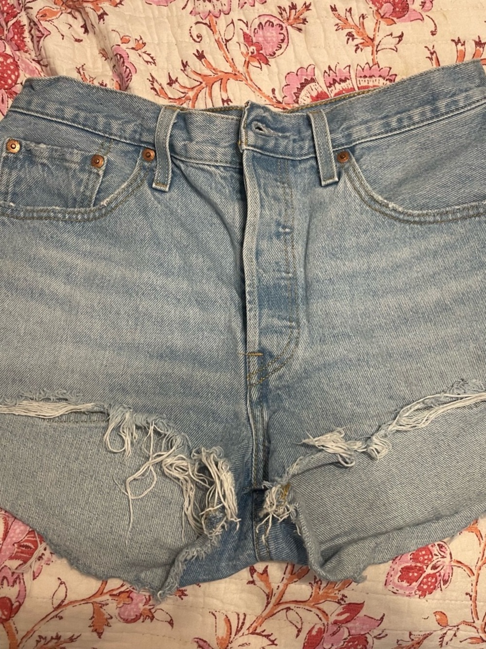 Levi's Light Blue Distressed Denim Jean Shorts